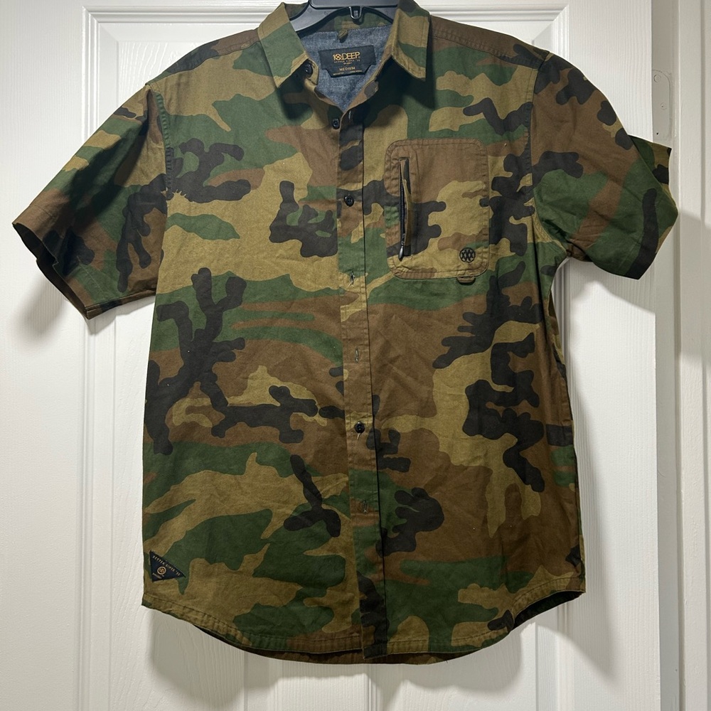 10.Deep Men's Green and Brown Camouflage Button Down Shirt